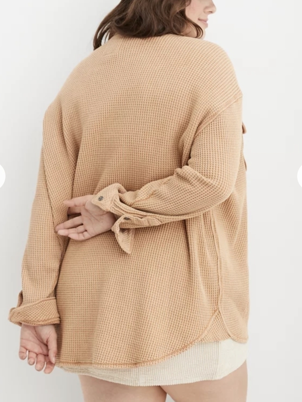 Aerie Lumber Jane Waffle Shirt In Cappuccino Size Large - Picture 2 of 11